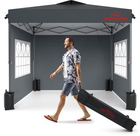 10x10 Pop Up Canopy with Sidewalls, Easy Up Canopy Tent, Heavy Duty Tents for