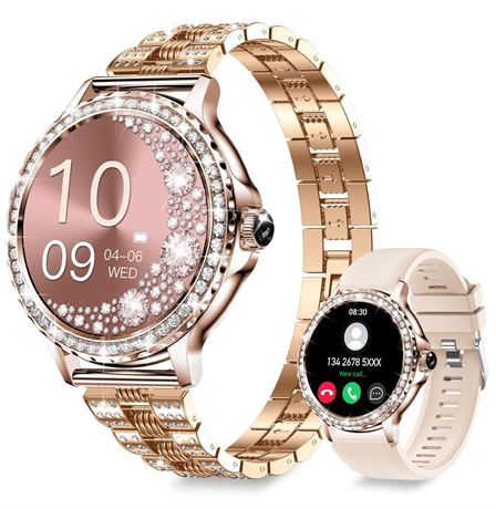 Smart Watches for Women (Answer/Make Call) with Diamonds, 1.3”HD Screen