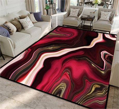 Ruby Red Black Gold Marble Decor Art Rugs Soft Non-Slip Indoor Outdoor Living