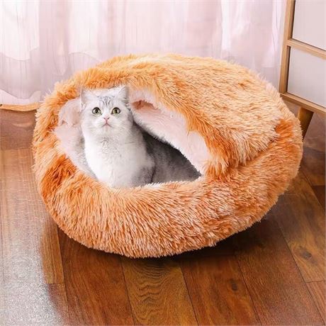 Small Dog Bed & Cat Bed, Round Donut Calming Cat Beds, Anti-Anxiety Cave Bed