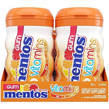 Mentos Pure Fresh Sugar-Free Chewing Gum with Xylitol, Citrus Flavor, Vitamins