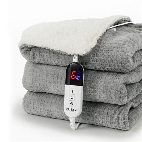 Heated Blanket Electric Blanket Twin Waffle, 62x84 Inches Sherpa Fleece Fast