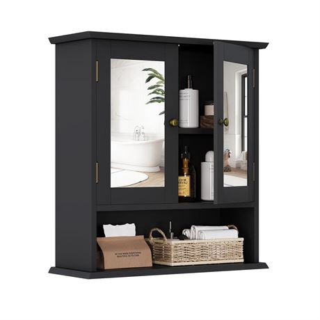 Smuxee Bathroom Wall Cabinet with Mirrors, Black Bathroom Medicine Cabinet with