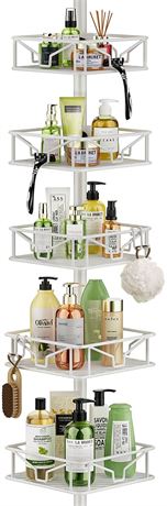 Skycarper 5 Tier Adjustable Corner Shower Caddy Organizer with Hooks,Rustproof