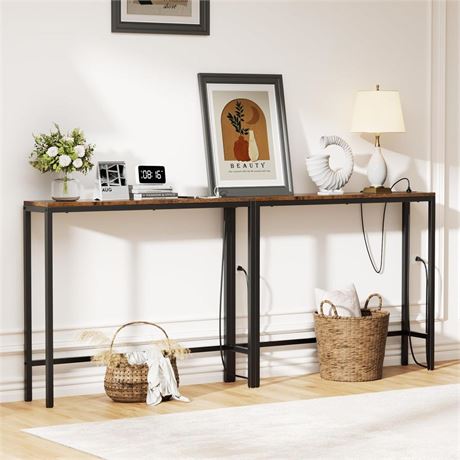 78'' Narrow Console Sofa Table with Power Outlets, Long Behind Couch Table