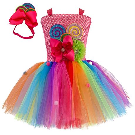 Rainbow Candy Tutu Dress for Girls 1-10Y with Headband Birthday Easter Carnival