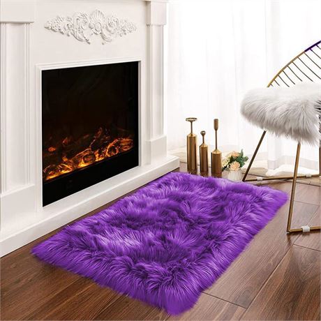 Latepis Small Furry Rug 2x3 Purple Rug Faux Fur Rug Fluffy Rug Washable Shag