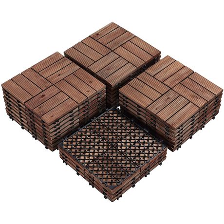 Topeakmart 27PCS Interlocking Deck Tiles 12x12 Patio Flooring, Brown | Wood