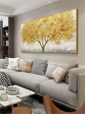 Big Tree of Life Canvas Wall Art Gold Leaves Tree Canvas Print for Home Wall