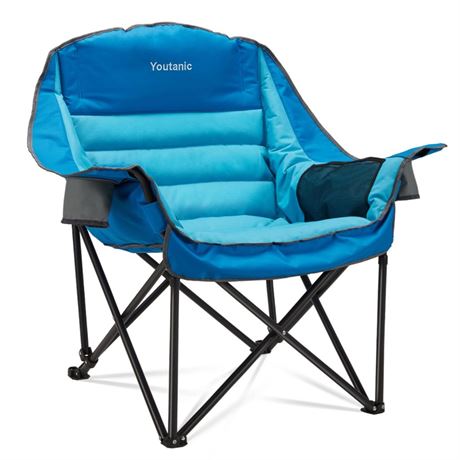 Oversized Camping Chair, Portable Folding Camping Chairs with Side Pocket, Cup