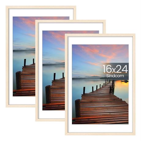 16x24 Poster Frame 3 Pack, Picture Frames with Detachable Mat for 14x20 Prints,