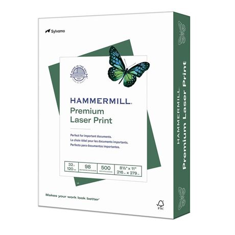 Hammermill Printer Paper, Premium Laser Print 32 lb, 8.5 x 11-98 Bright, Made