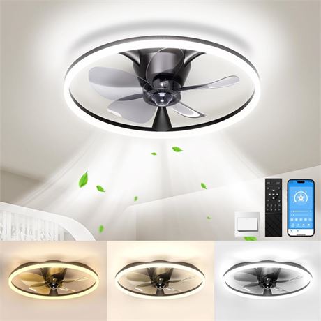 Ceiling Fans with Lights and Remote, 20'' Flush Mount Ceiling Fan of 150° Ultra