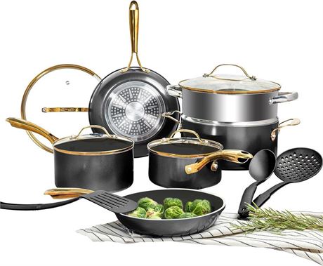 Gotham Steel 15 Pc Ceramic Pots and Pans Set Non Stick, Kitchen Cookware Sets,