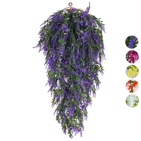 RECUTMS Hanging Plants Artificial Lavender UV Resistant Plants Fake Hanging