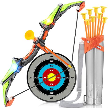 Kids Bow and Arrow Toy Set, LED Light Up Archery Toys with 8 Suction Cups