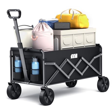 Collapsible Foldable Wagon, Folding Wagon with Wheel Heavy Duty with 180lbs