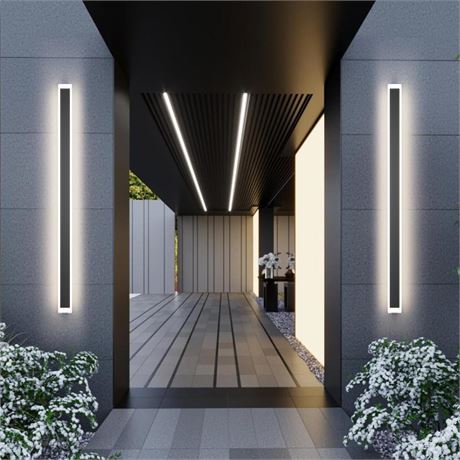 Long Outdoor Wall Light 47.2In 4000K,Modern Black Exterior Wall Mount Outdoor