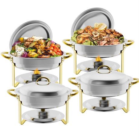 Chafing Dish Buffet Set 5QT, 4 Pack Round Chafing Dishes for Buffet, Chafers