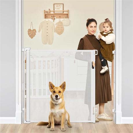 42" Tall X 60" Wide Retractable Dog Gate Extra Tall Baby Gates for Doorways