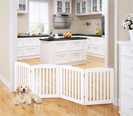 PAWLAND Wooden Freestanding Foldable Pet Gate for Dogs, 24 inch 4 Panels Step