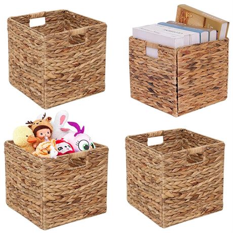 Storage Baskets Wicker Cube Baskets Foldable Handwoven Water Hyacinth Laundry