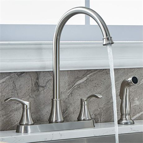 3 Hole or 4 Hole Two Handle Kitchen Faucet with Side Sprayer, Commercial