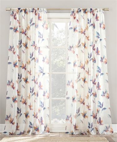 OFFSITE No.918 Ellie Floral Print Sheer Rod Pocket Curtain Panel  51 X84