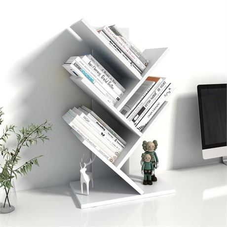 Bookshelf, 5-Tier Book Storage Organizer Shelves Floor Standing Bookcase, Wood