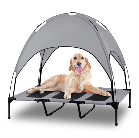 Elevated Outdoor Dog Bed with Canopy, Raised Removable Cover Cooling Dog Beds