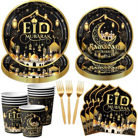 100PCS Ramadan Eid Mubarak Tableware Eid Al Adha Decorations Disposable Eid