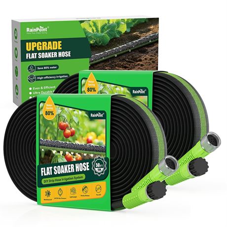 RAINPOINT Flat Soaker Hose 100FT for Garden, Drip Hose with Anodized Aircraft