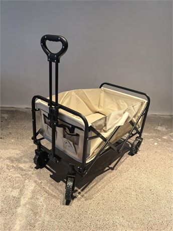 VIC Beige Collapsible Folding Wagon, Beach Wagon Cart Heavy Duty 170LBs