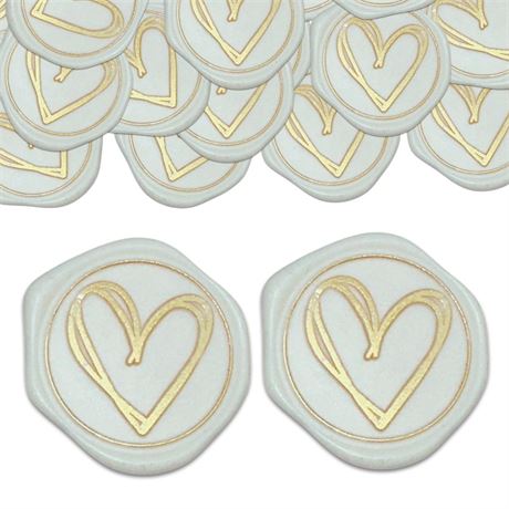 Wax Seal stickers for envelopes (Pack of 25) | White w/Gold Heart envelope