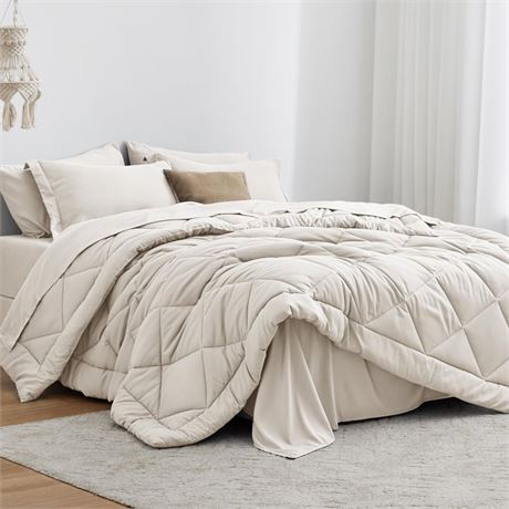 Love's cabin Twin Comforter Set Off White, 5 Pieces Twin Bed in a Bag, All