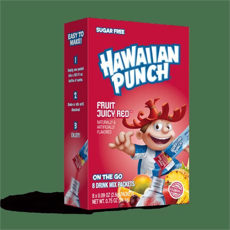 Hawaiian Punch Fruity Juicy Red Powder Drink Mix, Sugar-Free, 8 Sticks
