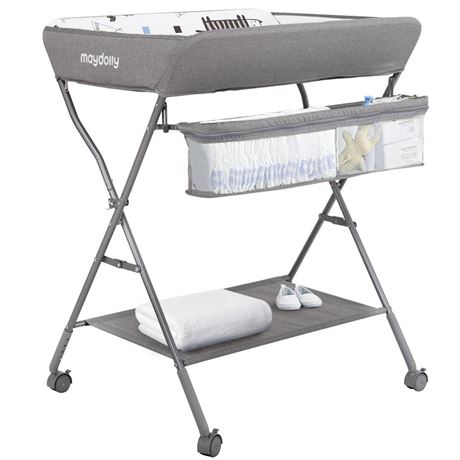 Baby Changing Table with Wheels, Maydolly Portable Adjustable Height Folding