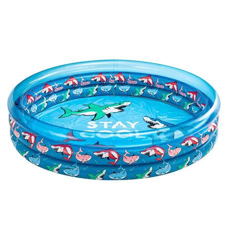 Bluescape Blue Shark 3-Ring Inflatable Swimming Pool for Kids, Round, Age 2 &