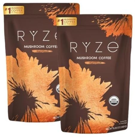 RYZE SUPERFOODS Mushroom Medium Roast Coffee Starter Kit, USDA Organic Instant