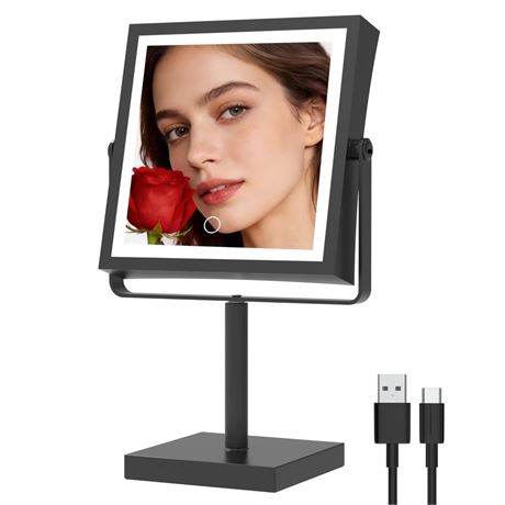 Ruacq Makeup Mirror with Lights, 4000mAh Rechargeable Magnifying Mirror with