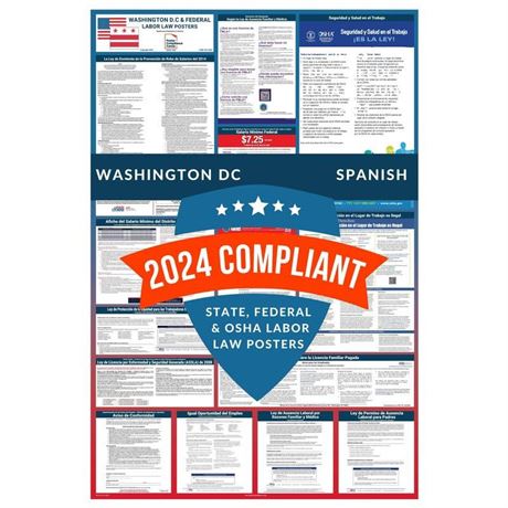 2024 Washington DC Labor Law Poster State, Federal, OSHA Compliant, Accurate &