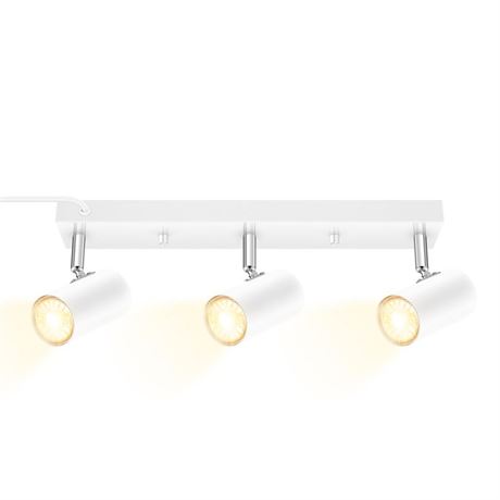 3 Light Track Lighting Kit,White 3 Way Flexible Plug in Ceiling