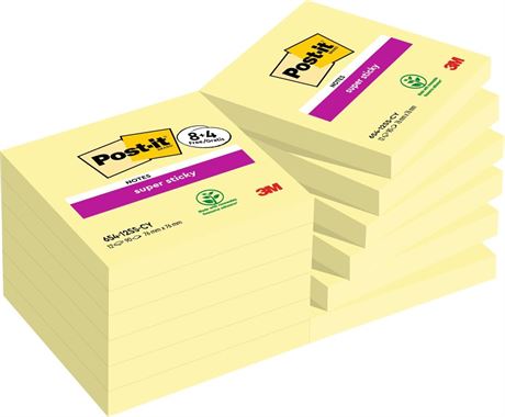 Post-it Super Sticky Notes Canary Yellow, Pack of 8 Pads + 4 Free, 90 Sheets