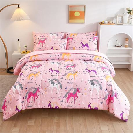 Unicorn Kids Comforter Sets for Teen Girls Women, Full/Queen Size 5-Pieces Bed