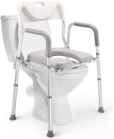 4-in-1 Raised Toilet Seat with Handles and Back, Medical Bedside Commode Chair,