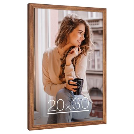 20x30 Solid Wood Frame, Rustic Brown Wood 30x20in Picture Poster Frame, Natural