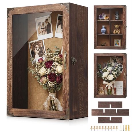 Shadow Box Frame 12x16, 4.7 inches deep, Display Case with Removable Shelves &