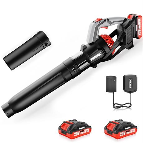 EWORK 20V Cordless Leaf Blower 550CFM with 2 Batteries & Fast Charger,