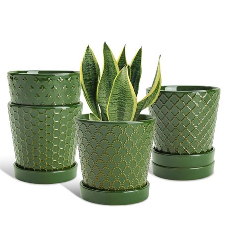 EFISPSS Ceramic Plant Pots, 5 Inch Planters with Drainage Holes and Ceramic