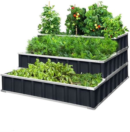 KING BIRD 3 Tiers Raised Garden Bed Dismountable Frame Galvanized Steel Metal